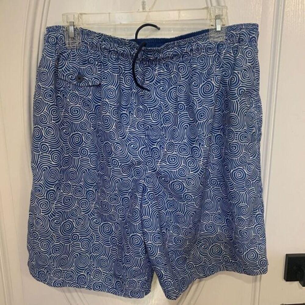 Nat Nast Swim Trunks w/Pockets‎ Men's Medium Blue White Circle  Print Lined